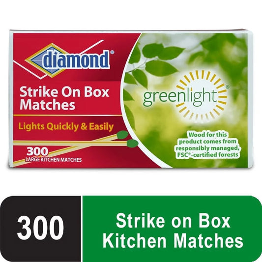 Diamond Green Light Wooden Match, Strike On Box, 300 Count