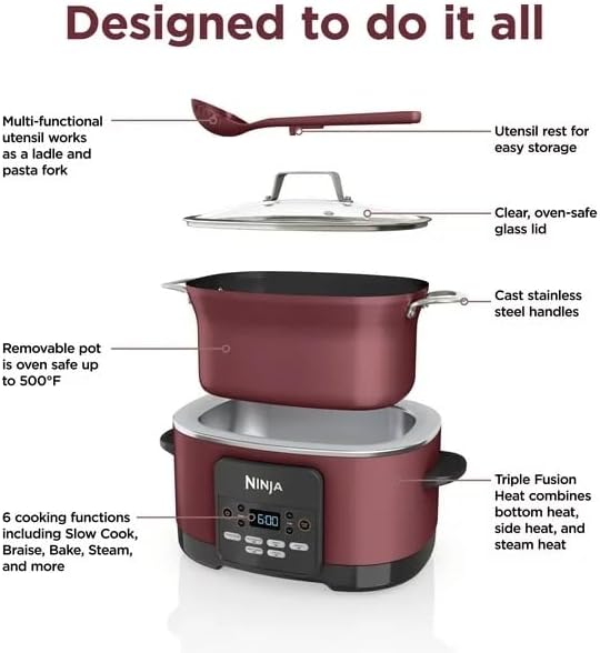 Ninja Foodi PossibleCooker PRO 8.5 Quart Multi-Cooker, with 8-in-1 Slow Cooker, Dutch Oven, Steamer, Glass Lid Integrated Spoon, Nonstick, Oven Safe Pot to 500°F, Navy