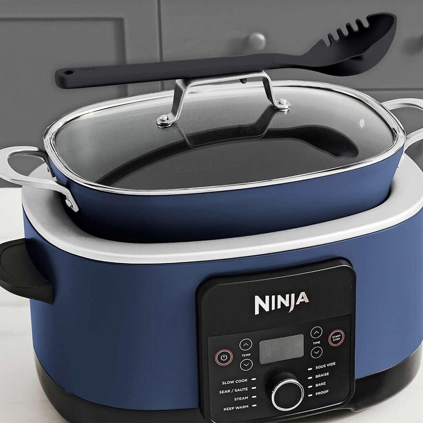 Ninja Foodi PossibleCooker PRO 8.5 Quart Multi-Cooker, with 8-in-1 Slow Cooker, Dutch Oven, Steamer, Glass Lid Integrated Spoon, Nonstick, Oven Safe Pot to 500°F, Navy