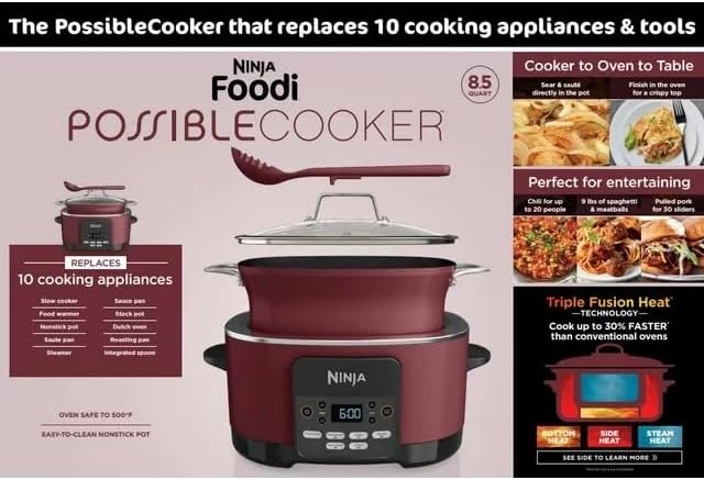 Ninja Foodi PossibleCooker PRO 8.5 Quart Multi-Cooker, with 8-in-1 Slow Cooker, Dutch Oven, Steamer, Glass Lid Integrated Spoon, Nonstick, Oven Safe Pot to 500°F, Navy