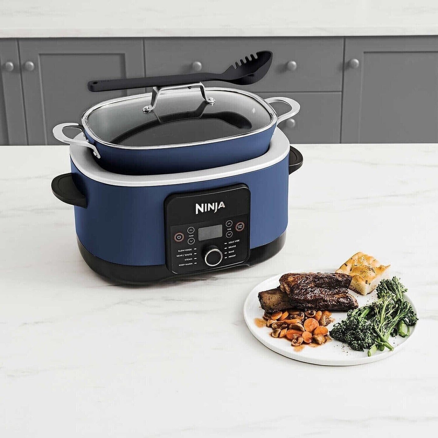 Ninja Foodi PossibleCooker PRO 8.5 Quart Multi-Cooker, with 8-in-1 Slow Cooker, Dutch Oven, Steamer, Glass Lid Integrated Spoon, Nonstick, Oven Safe Pot to 500°F, Navy