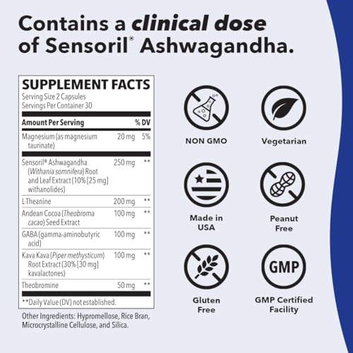 Anxie-T - Stress Relief Supplement - Supports Mood & Mental Focus - Feel Calm and Relaxed - Eases Tension & Nervousness - Ashwagandha, Kava Kava, GABA & L-Theanine - 60 Capsules