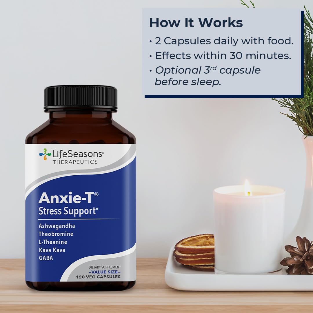 Anxie-T - Stress Relief Supplement - Supports Mood & Mental Focus - Feel Calm and Relaxed - Eases Tension & Nervousness - Ashwagandha, Kava Kava, GABA & L-Theanine - 60 Capsules