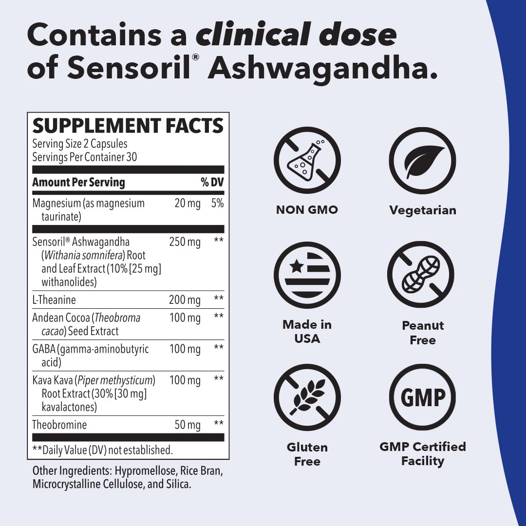 Anxie-T - Stress Relief Supplement - Supports Mood & Mental Focus - Feel Calm and Relaxed - Eases Tension & Nervousness - Ashwagandha, Kava Kava, GABA & L-Theanine - 60 Capsules