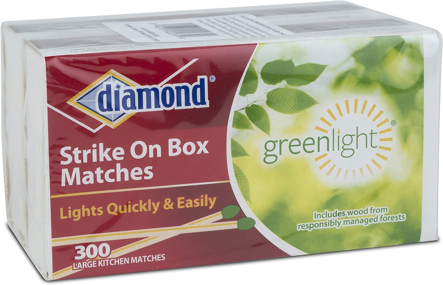 Diamond Green Light Wooden Match, Strike On Box, 300 Count